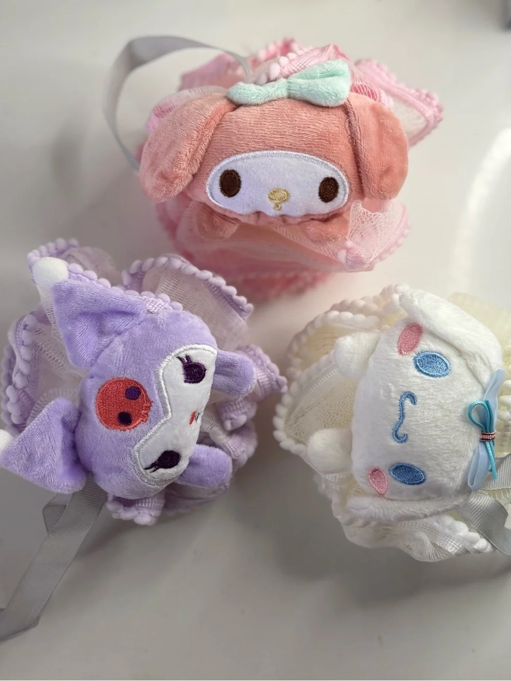 Sanrio Plush Character Kids Loofah Sponge.- Pink, Purple & White. New!